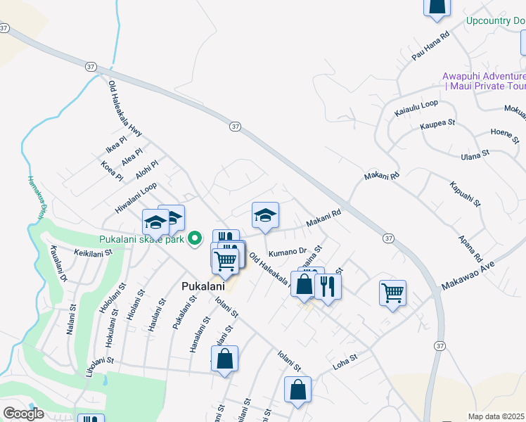 map of restaurants, bars, coffee shops, grocery stores, and more near 84 Noho Place in Makawao