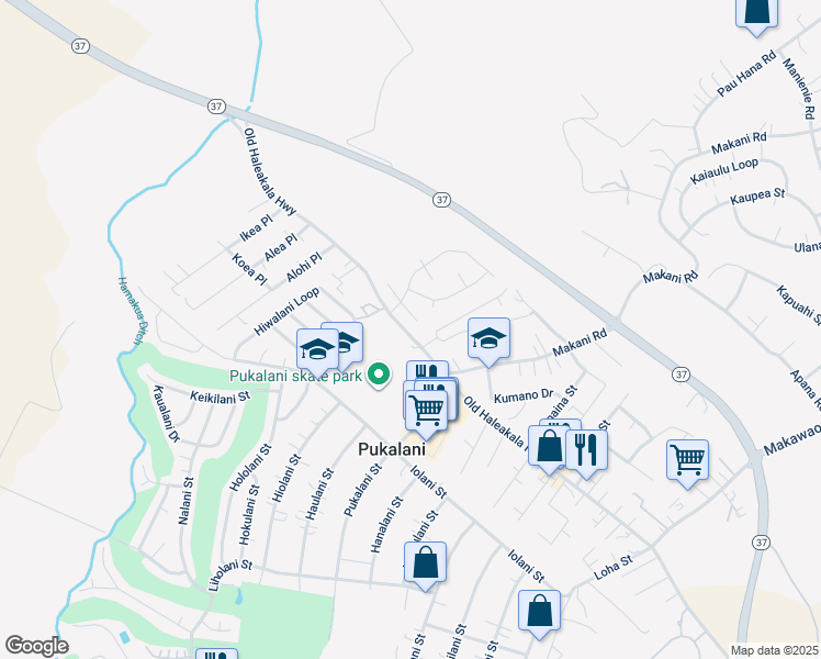 map of restaurants, bars, coffee shops, grocery stores, and more near 24 South Hiena Place in Makawao