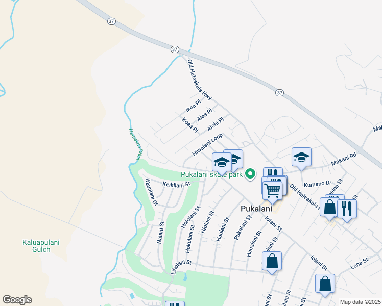 map of restaurants, bars, coffee shops, grocery stores, and more near 43 Hiwalani Loop in Makawao