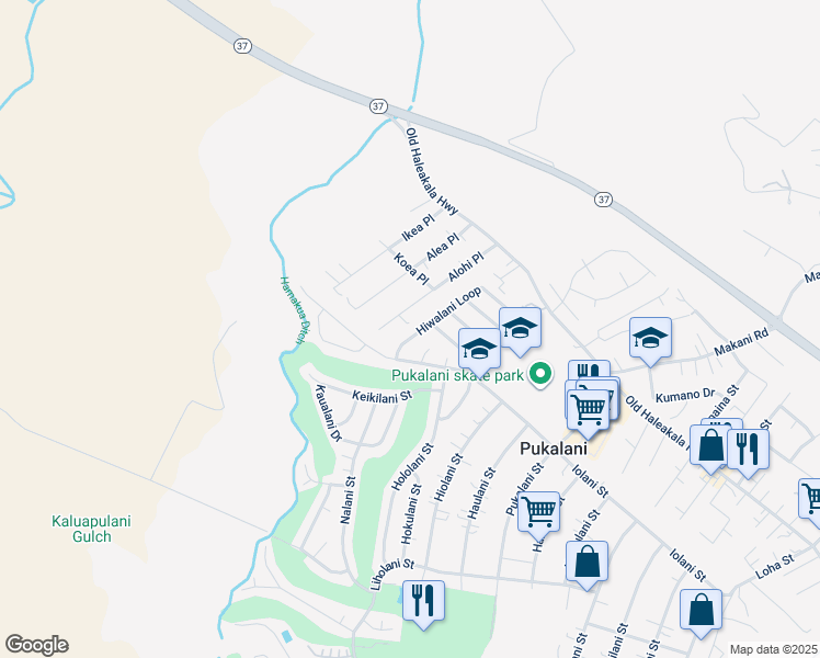 map of restaurants, bars, coffee shops, grocery stores, and more near 43 Hiwalani Loop in Makawao
