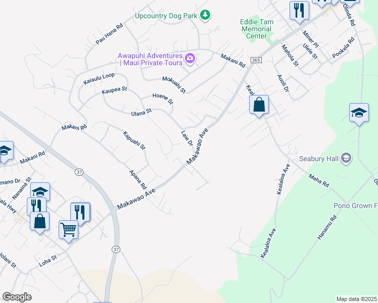 map of restaurants, bars, coffee shops, grocery stores, and more near 500 Laie Drive in Makawao