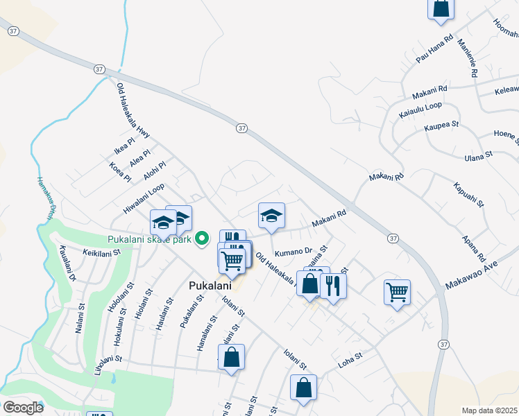 map of restaurants, bars, coffee shops, grocery stores, and more near 67 Noho Place in Makawao