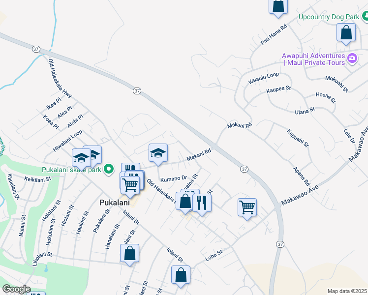 map of restaurants, bars, coffee shops, grocery stores, and more near 37 Munoz Street in Makawao