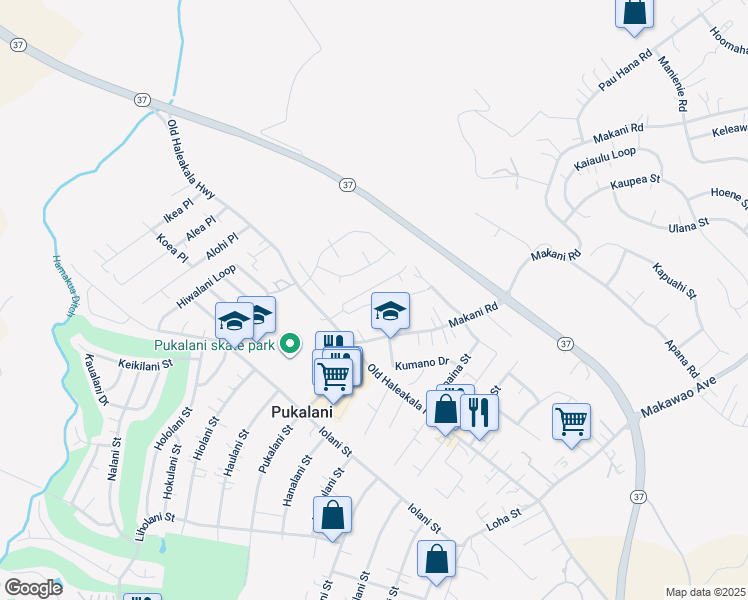 map of restaurants, bars, coffee shops, grocery stores, and more near 67 Noho Place in Makawao