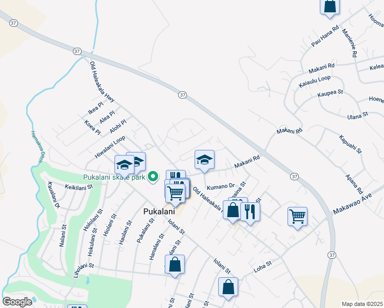 map of restaurants, bars, coffee shops, grocery stores, and more near 58 Ihea Place in Makawao