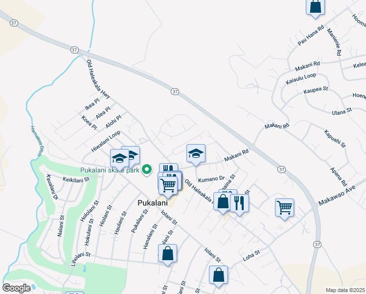 map of restaurants, bars, coffee shops, grocery stores, and more near 58 Ihea Place in Makawao
