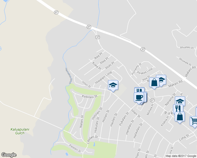 map of restaurants, bars, coffee shops, grocery stores, and more near 57 Hiwalani Loop in Makawao