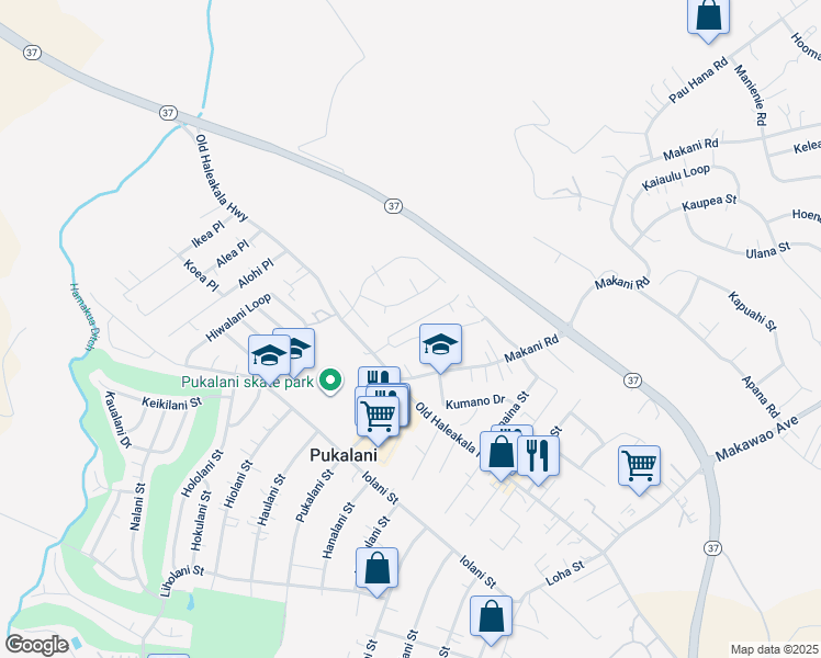 map of restaurants, bars, coffee shops, grocery stores, and more near 58 Ihea Place in Makawao