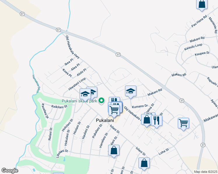 map of restaurants, bars, coffee shops, grocery stores, and more near 24 South Hiena Place in Makawao