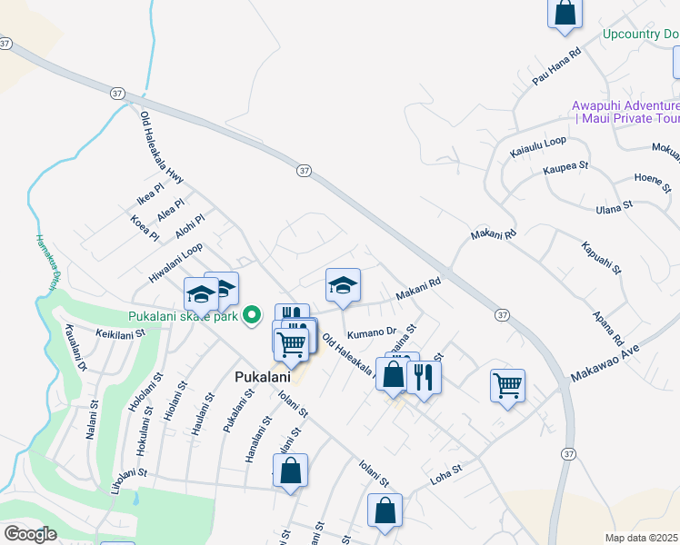 map of restaurants, bars, coffee shops, grocery stores, and more near 87 Noho Place in Makawao