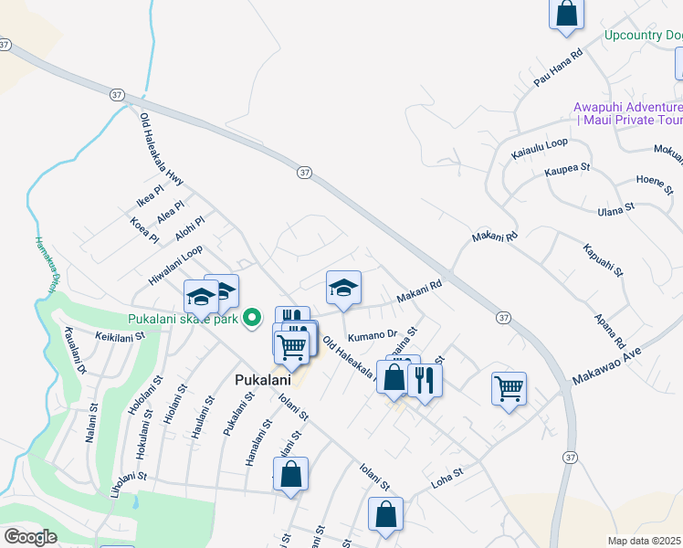 map of restaurants, bars, coffee shops, grocery stores, and more near 87 Noho Place in Makawao
