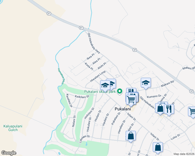 map of restaurants, bars, coffee shops, grocery stores, and more near 88 Hiwalani Loop in Makawao