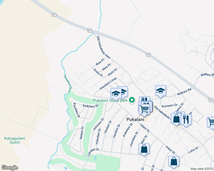 map of restaurants, bars, coffee shops, grocery stores, and more near 88 Hiwalani Loop in Makawao