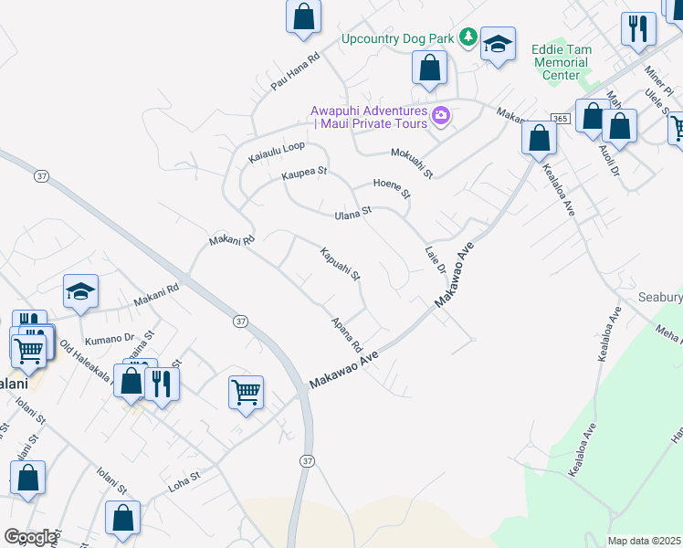 map of restaurants, bars, coffee shops, grocery stores, and more near 115 Kapuahi Street in Makawao