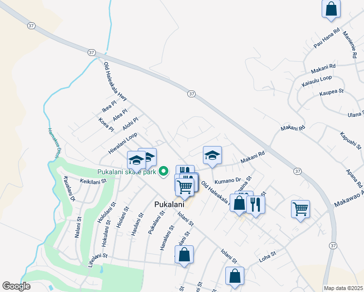 map of restaurants, bars, coffee shops, grocery stores, and more near 31 South Hiena Place in Makawao