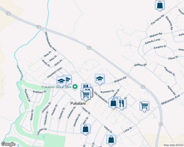 map of restaurants, bars, coffee shops, grocery stores, and more near 57 Ihea Place in Makawao