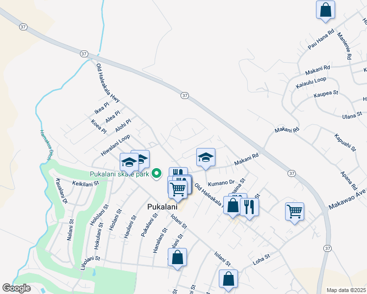 map of restaurants, bars, coffee shops, grocery stores, and more near 25 Kuikele Place in Makawao