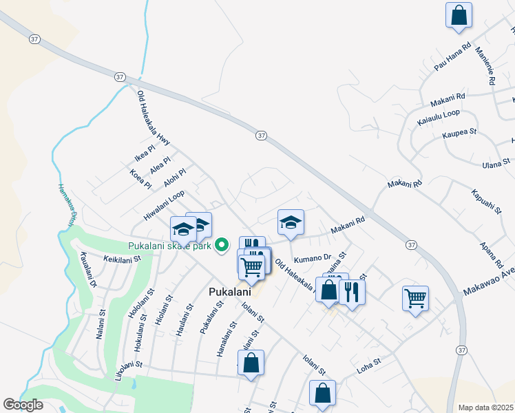 map of restaurants, bars, coffee shops, grocery stores, and more near 25 Kuikele Place in Makawao