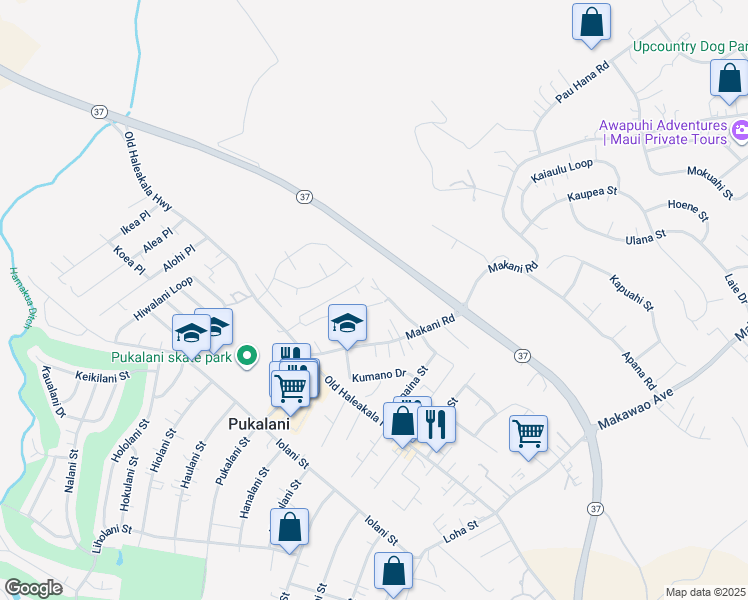 map of restaurants, bars, coffee shops, grocery stores, and more near 133 Noho Place in Makawao