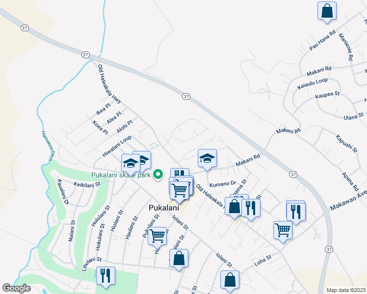 map of restaurants, bars, coffee shops, grocery stores, and more near 25 Kuikele Place in Makawao