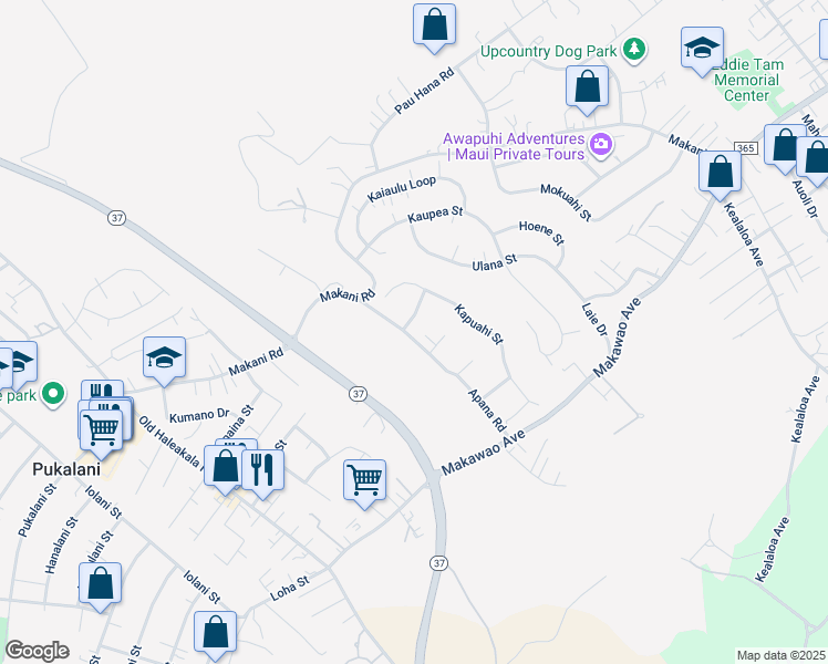 map of restaurants, bars, coffee shops, grocery stores, and more near 302 Olokani Street in Makawao