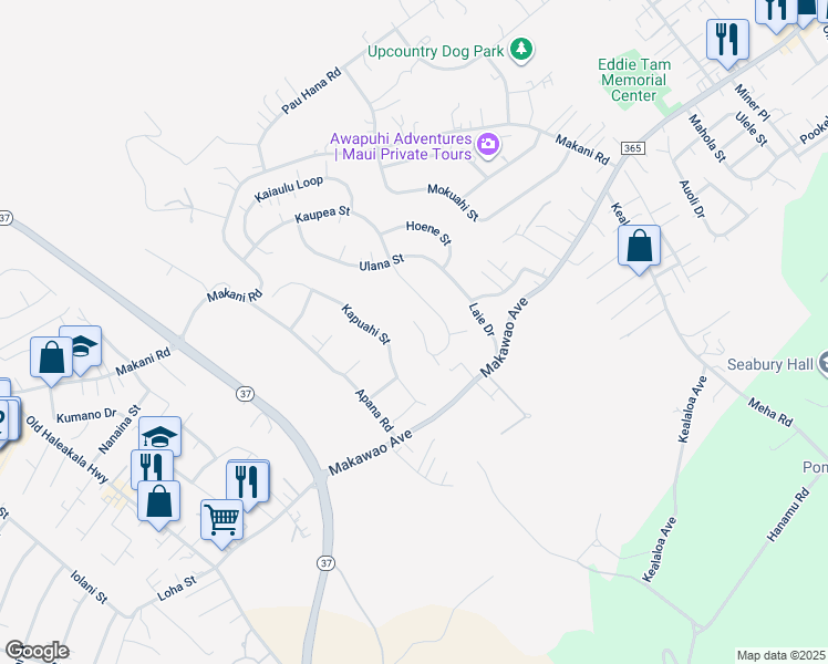 map of restaurants, bars, coffee shops, grocery stores, and more near 95 Haele Place in Makawao
