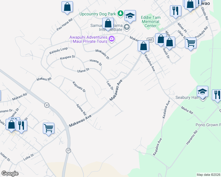 map of restaurants, bars, coffee shops, grocery stores, and more near 25 Puia Place in Makawao