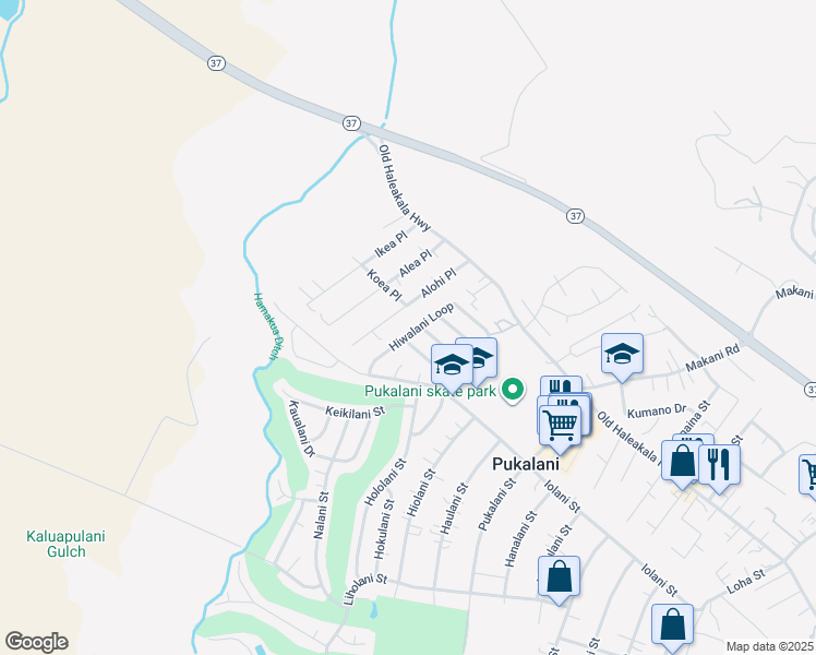 map of restaurants, bars, coffee shops, grocery stores, and more near 99 Hiwalani Loop in Makawao