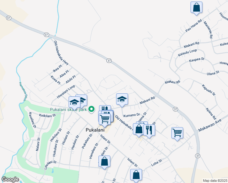 map of restaurants, bars, coffee shops, grocery stores, and more near 67 Ihea Place in Makawao