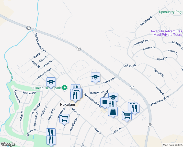 map of restaurants, bars, coffee shops, grocery stores, and more near 3056 Iki Place in Makawao