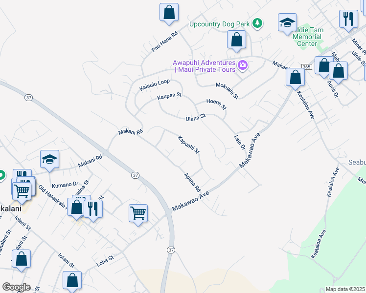 map of restaurants, bars, coffee shops, grocery stores, and more near 131 Kapuahi Street in Makawao