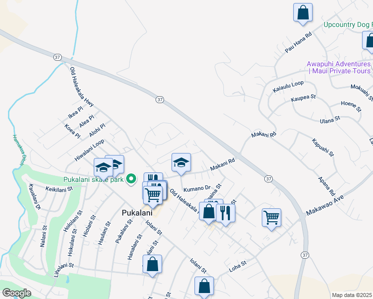 map of restaurants, bars, coffee shops, grocery stores, and more near 3056 Iki Place in Makawao