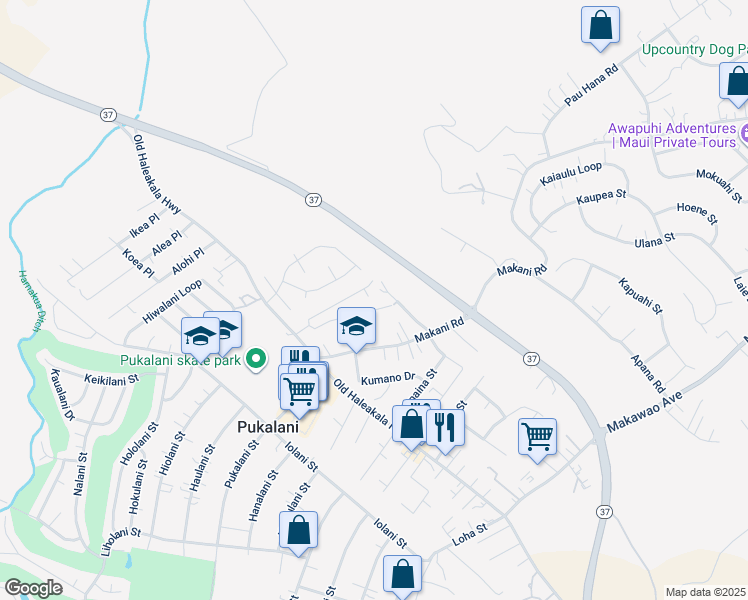 map of restaurants, bars, coffee shops, grocery stores, and more near 3055 Iki Place in Makawao