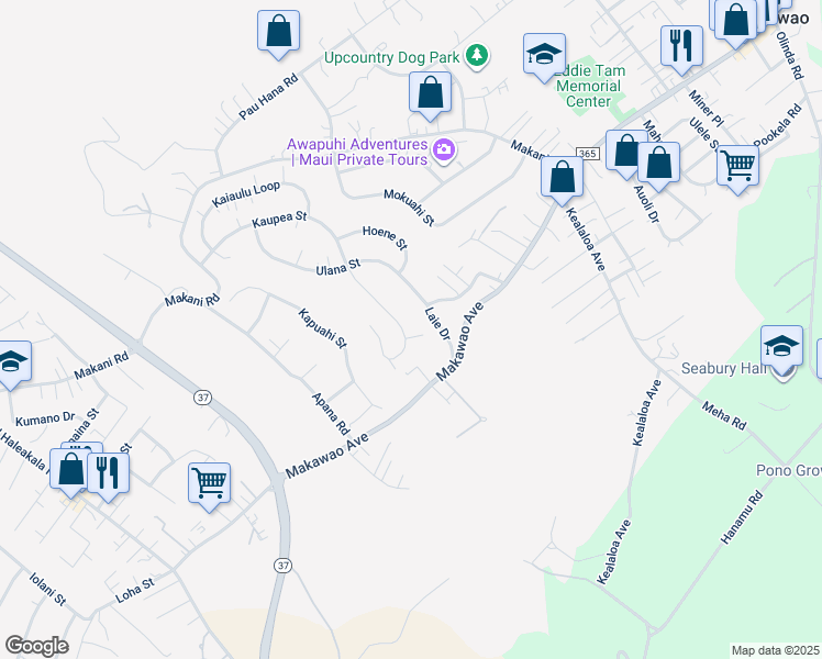 map of restaurants, bars, coffee shops, grocery stores, and more near 375 Kaupea Street in Makawao