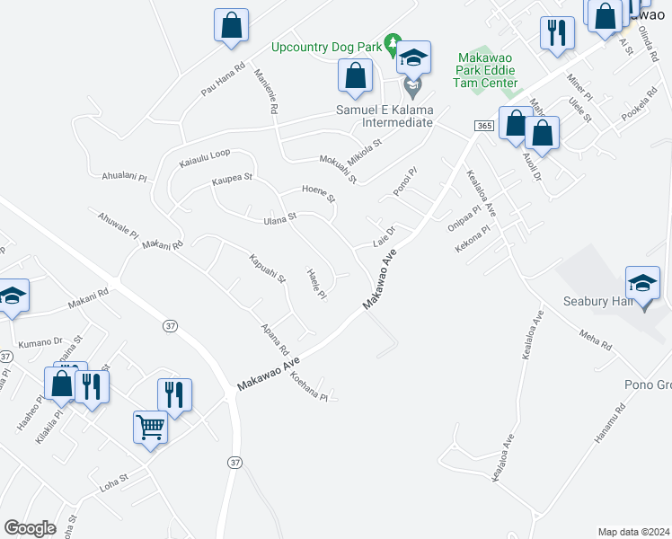 map of restaurants, bars, coffee shops, grocery stores, and more near 15 Puia Place in Makawao