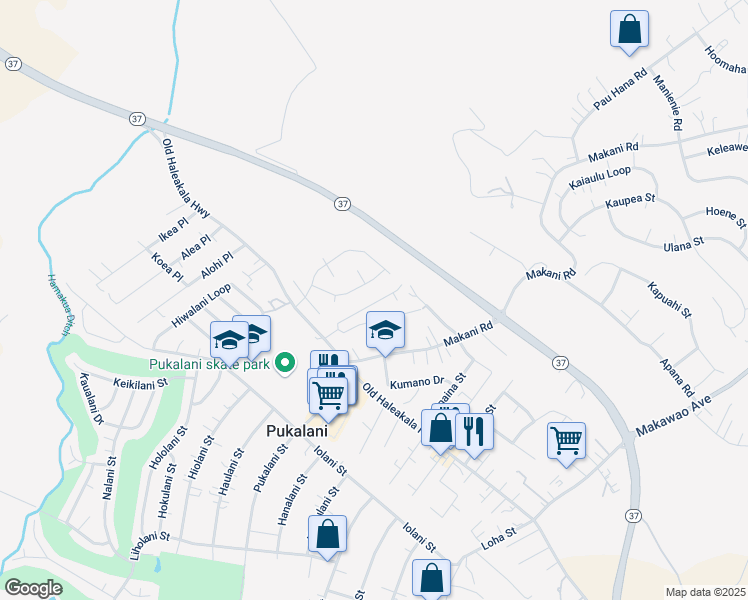 map of restaurants, bars, coffee shops, grocery stores, and more near 87 Ihea Place in Makawao