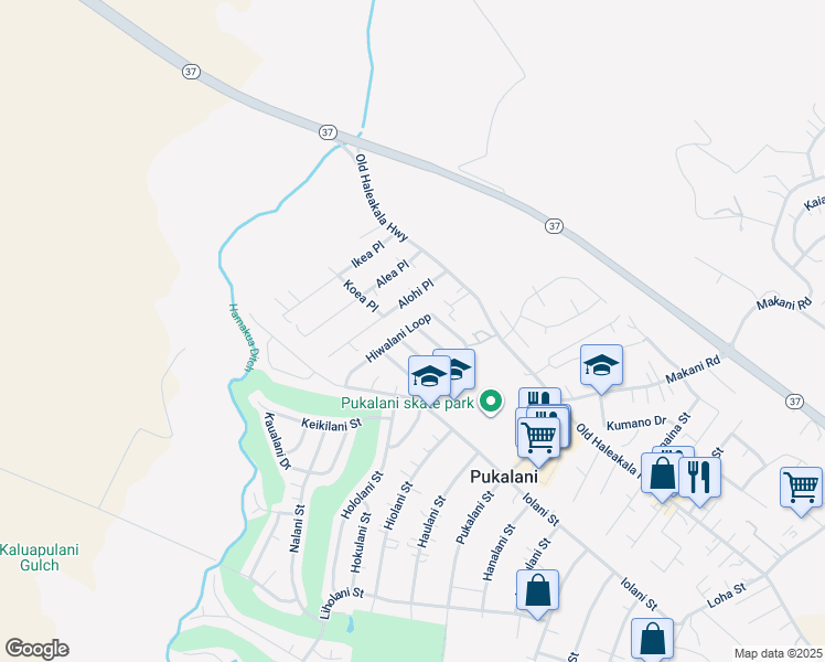 map of restaurants, bars, coffee shops, grocery stores, and more near 116 Hiwalani Loop in Makawao
