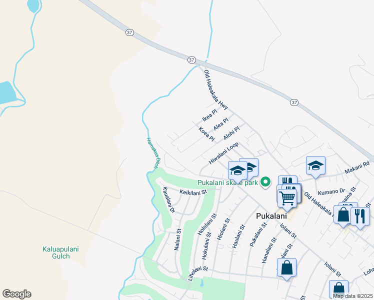 map of restaurants, bars, coffee shops, grocery stores, and more near 177 Alea Place in Makawao