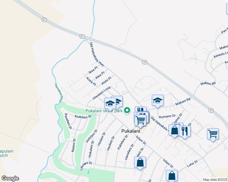 map of restaurants, bars, coffee shops, grocery stores, and more near 172 Hiwalani Loop in Makawao