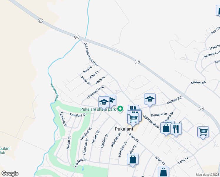 map of restaurants, bars, coffee shops, grocery stores, and more near 179 Hiwalani Loop in Makawao