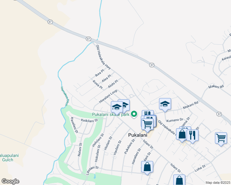 map of restaurants, bars, coffee shops, grocery stores, and more near 136 Hiwalani Loop in Makawao