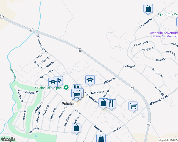 map of restaurants, bars, coffee shops, grocery stores, and more near 101 Ihea Place in Makawao