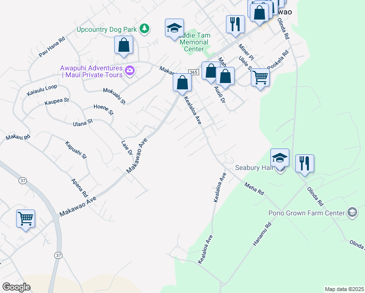 map of restaurants, bars, coffee shops, grocery stores, and more near 715 Pelenaka Place in Makawao