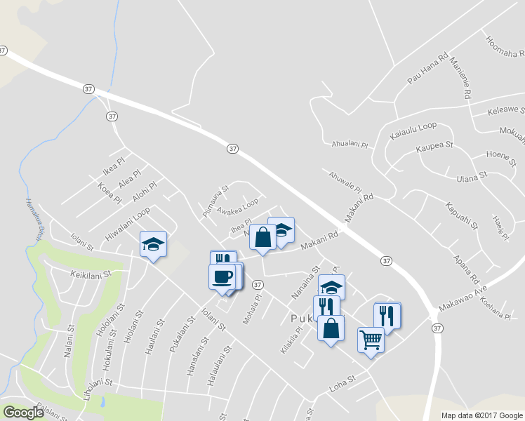 map of restaurants, bars, coffee shops, grocery stores, and more near 109 Ihea Place in Makawao