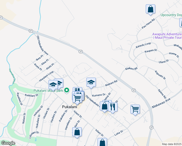 map of restaurants, bars, coffee shops, grocery stores, and more near 109 Ihea Place in Makawao
