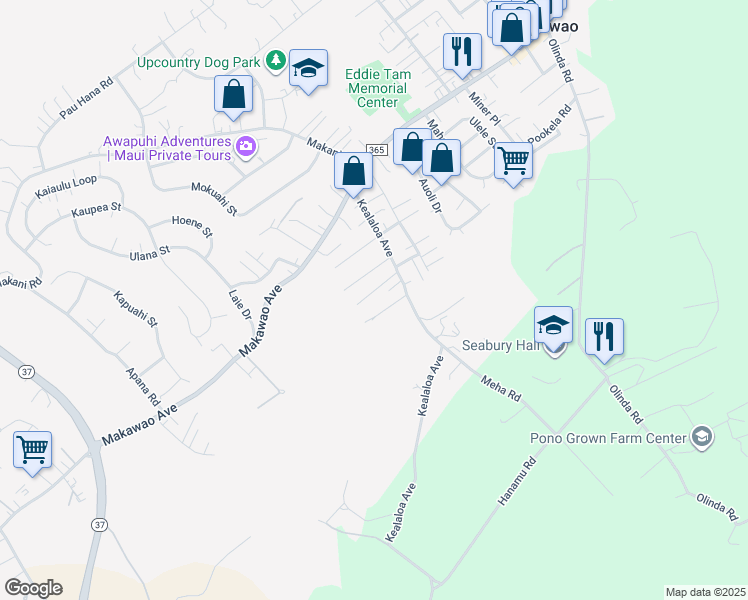map of restaurants, bars, coffee shops, grocery stores, and more near 726 Pelenaka Place in Makawao