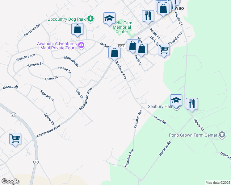 map of restaurants, bars, coffee shops, grocery stores, and more near 715 Pelenaka Place in Makawao