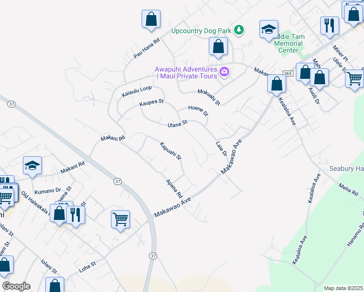 map of restaurants, bars, coffee shops, grocery stores, and more near 115 Haele Place in Makawao