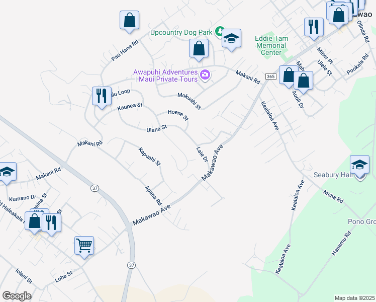 map of restaurants, bars, coffee shops, grocery stores, and more near 375 Kaupea Street in Makawao