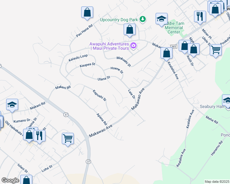 map of restaurants, bars, coffee shops, grocery stores, and more near 350 Kaupea Street in Makawao